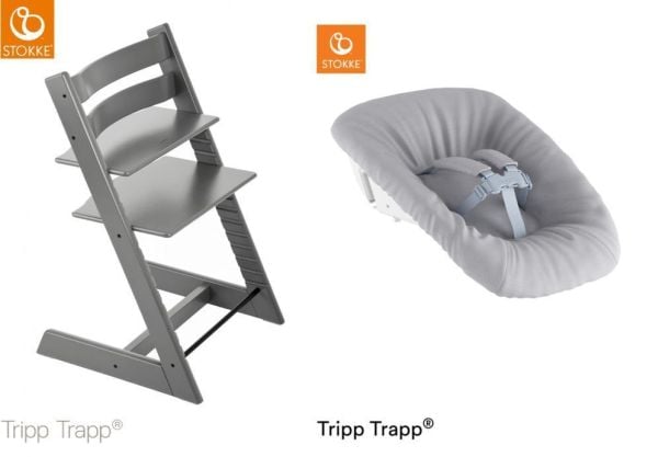 Stokke Tripp Trapp + Newborn Set Grey - rosnące krzesełko do karmienia z zestawem dla noworodka-Storm Grey