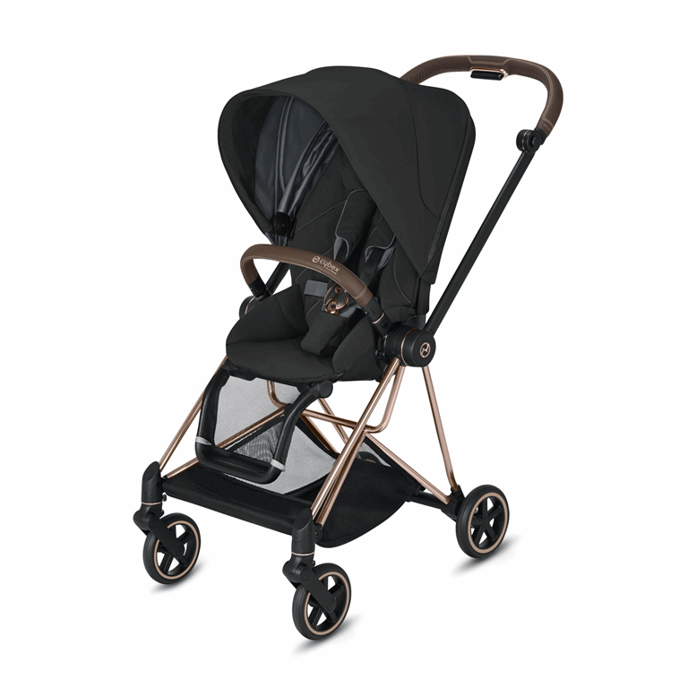 Cybex, Mios 2.0 - wózek spacerowy klasy Premium-Deep Black-Chrome z brązową rączką