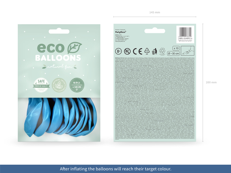 Balony Eco 30cm metalizowane, jasny niebieski, (1 op. / 10 szt.).