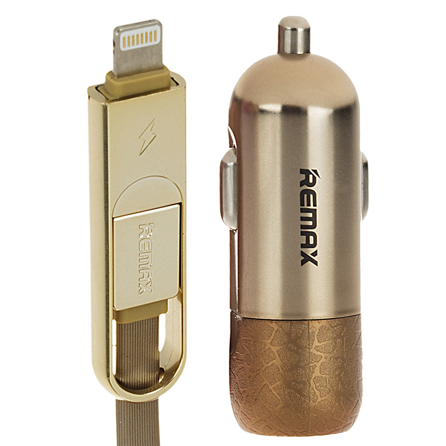 Remax Finchy Car Charger 3.4A [Gold], Ładowarka samochodowa z kablem Lightning/microUSB