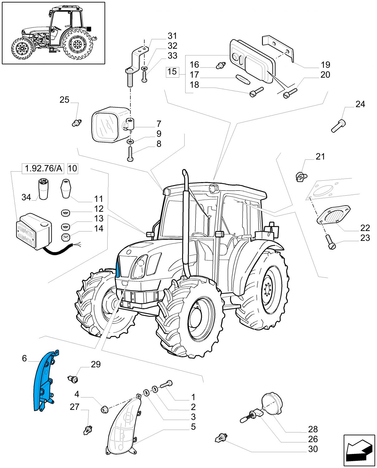 Lampa przednia prawa New Holland TN60 TN70 CASE 47126154 CNH