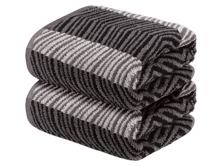 LIVARNO home Komplet 2 ręczników frotte, 50 x 100 cm Ciemnoszary zykzak