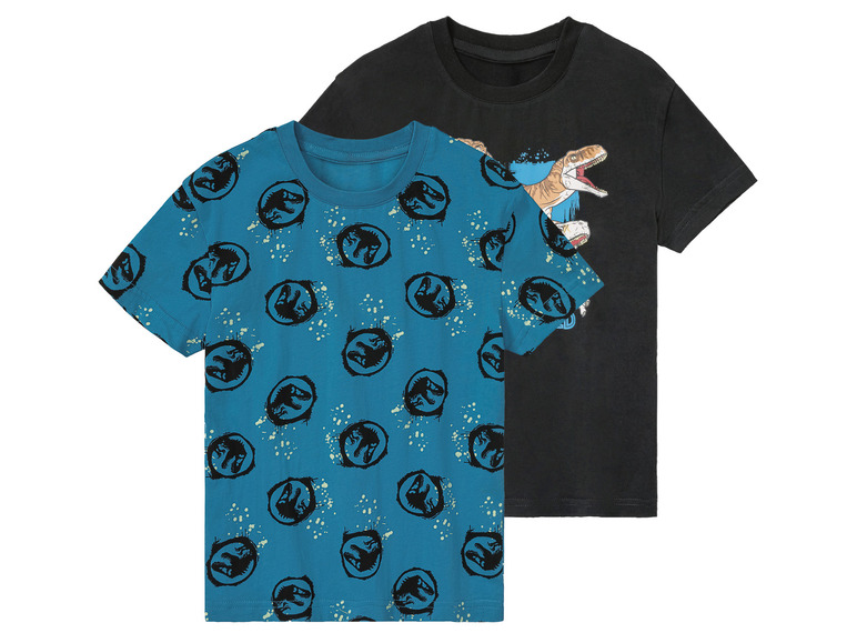 T-shirty chłopięce, bawełniane, z postaciami z bajek, 2 sztuki 98/104, Petrol/czarny, wzór Jurassic World