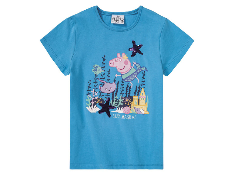 T-shirt dziewczęcy bawełniany z postaciami z bajek 122/128, Niebieski