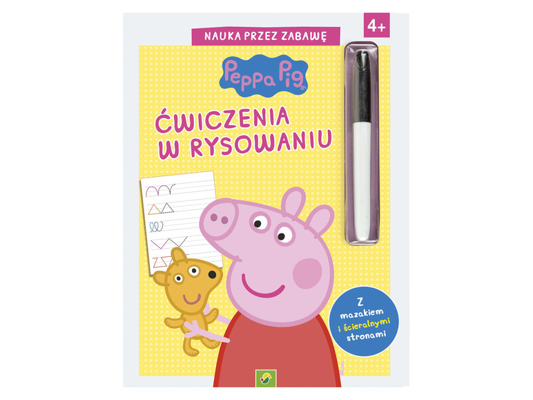 Książki z grami edukacyjnymi, z postaciami z bajek, 22 strony Świnka Peppa, Ćwiczenia w rysowaniu