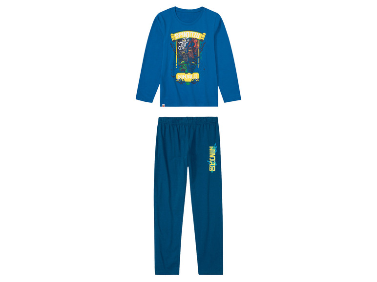 LEGO Piżama chłopięca bawełniana z nadrukiem koszulka + spodnie 122/128, Ninjago niebieski/ ciemnoniebieski