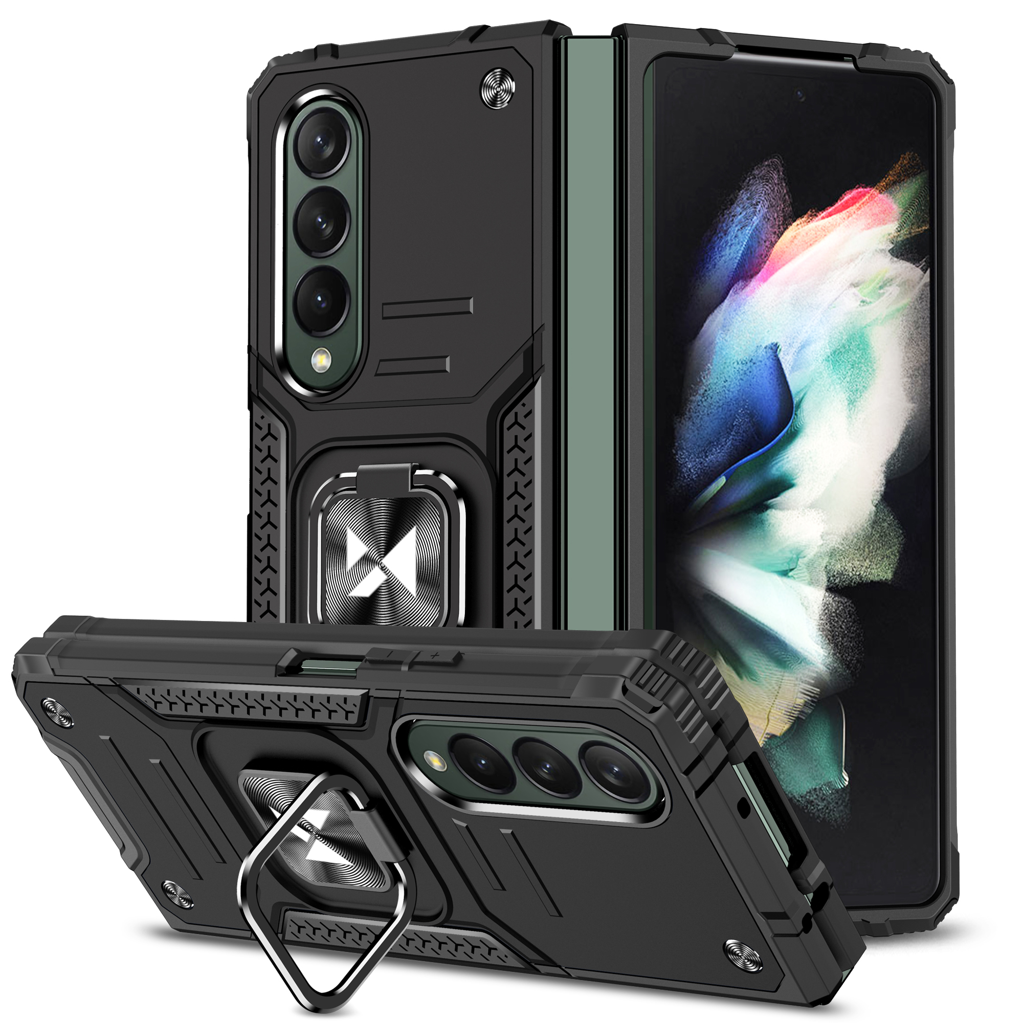 Wozinsky Ring Armor etui Samsung Galaxy Z Fold 4 pancerny pokrowiec uchwyt magnetyczny ring czarne