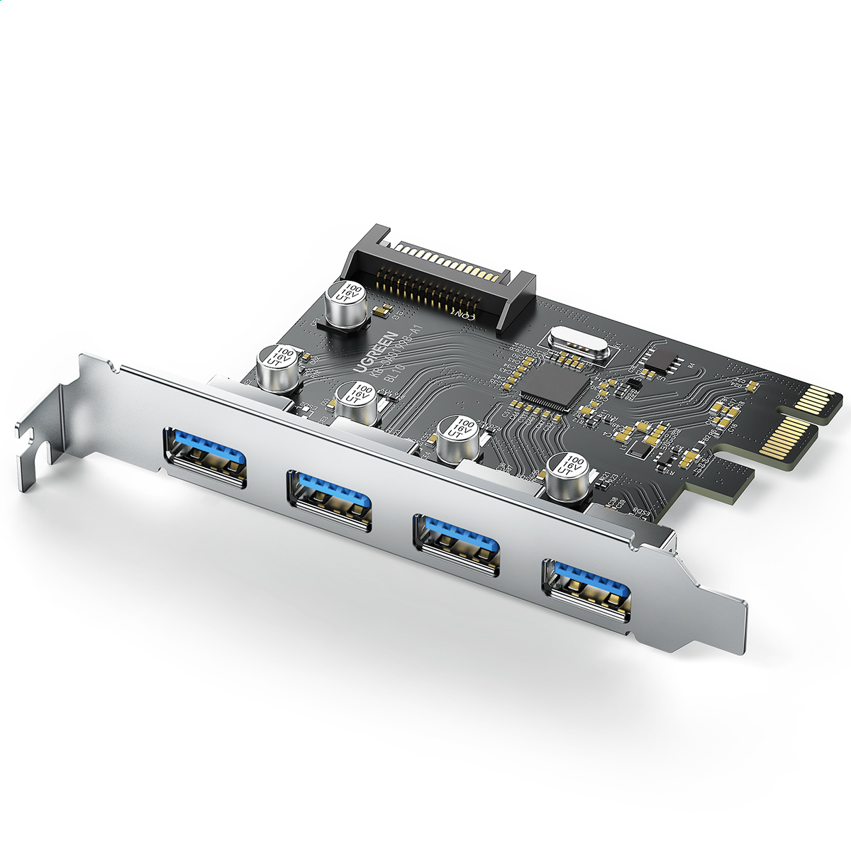 Ugreen karta rozszerzeń adapter PCIe do 4x USB-A 5Gb/s czarna (CM468)