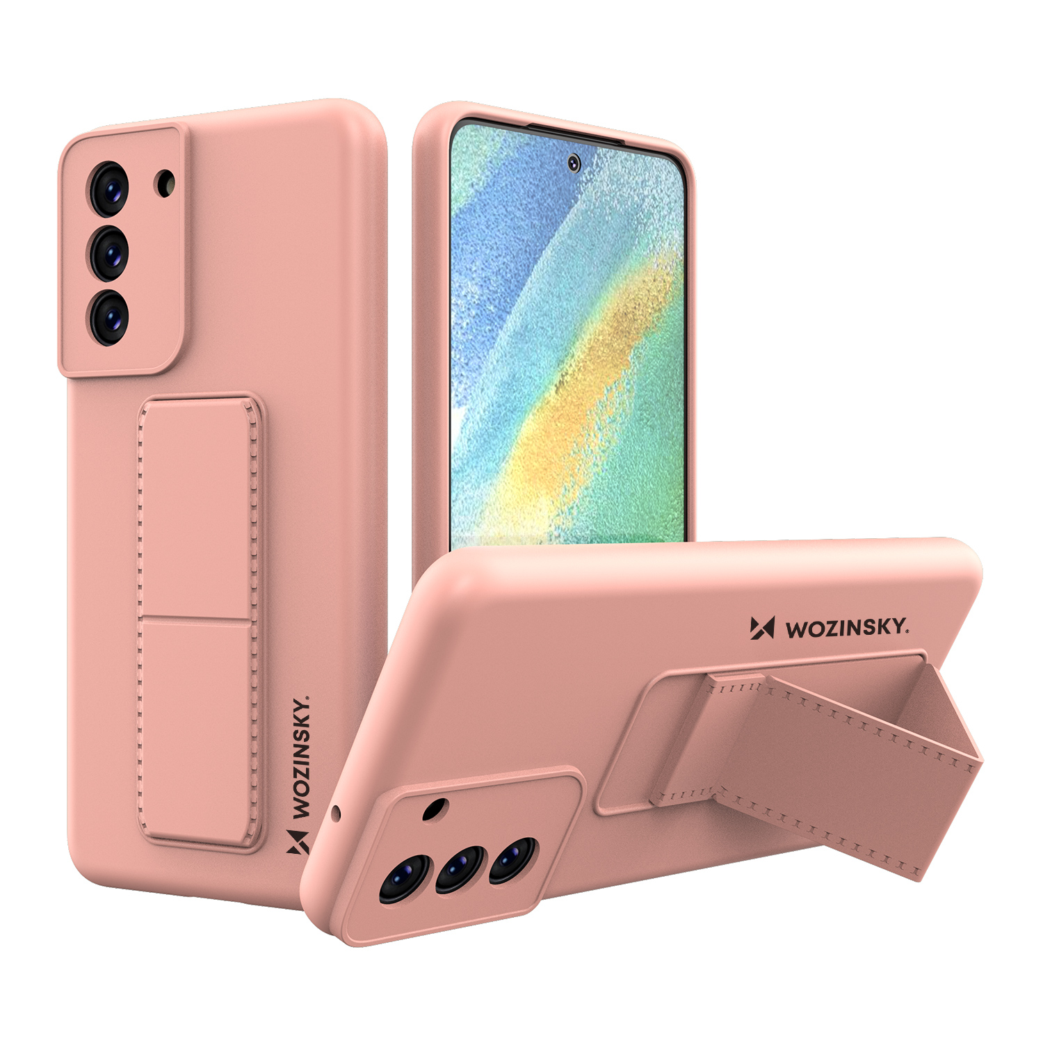 Wozinsky Kickstand Case silikonowe etui z podstawką etui Samsung Galaxy S21 FE różowe