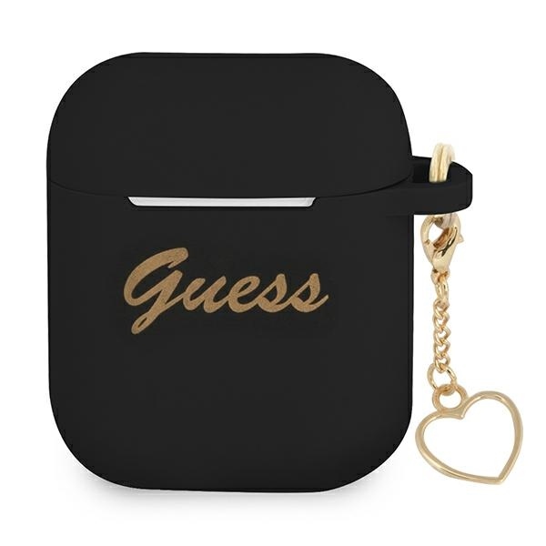 Guess GUA2LSCHSK AirPods 1/2 cover czarny/black Silicone Charm Heart Collection