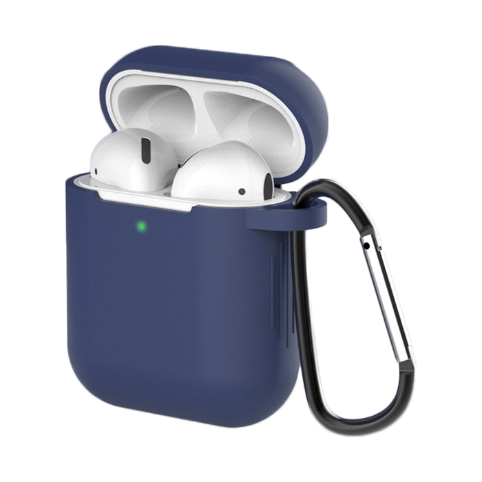 Etui do AirPods 2 / AirPods 1 silikonowy miękki pokrowiec na słuchawki + brelok karabińczyk zawieszka niebieski (case D)