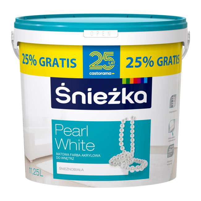 Farba akrylowa Śnieżka Pearl White 9 l + 25% gratis