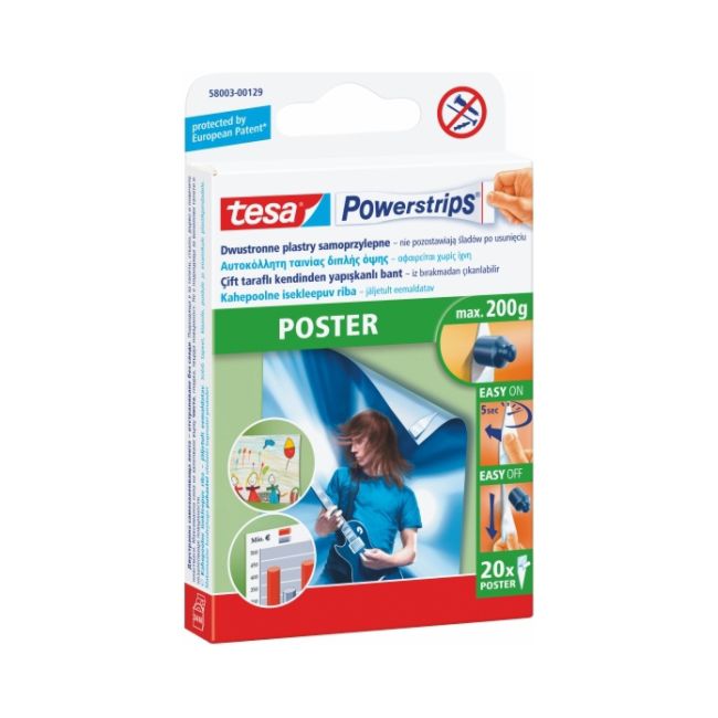 Plastry samoprzylepne dwustronne Tesa Powerstrips Poster 20 szt.