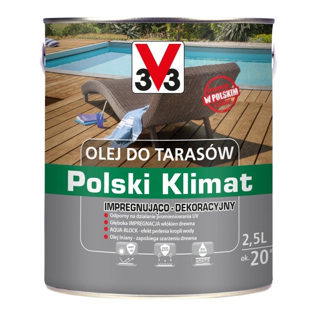 Olej do tarasów V33 bezbarwny 2,5 l