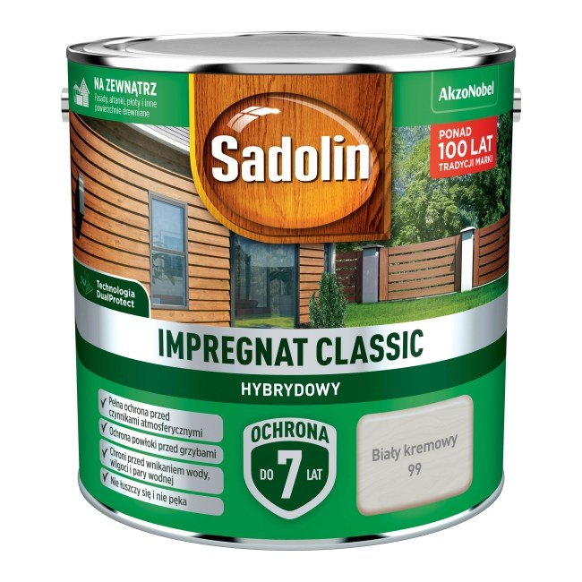 Impregnat do drewna Sadolin Hybrydowy biały kremowy 2,5 l