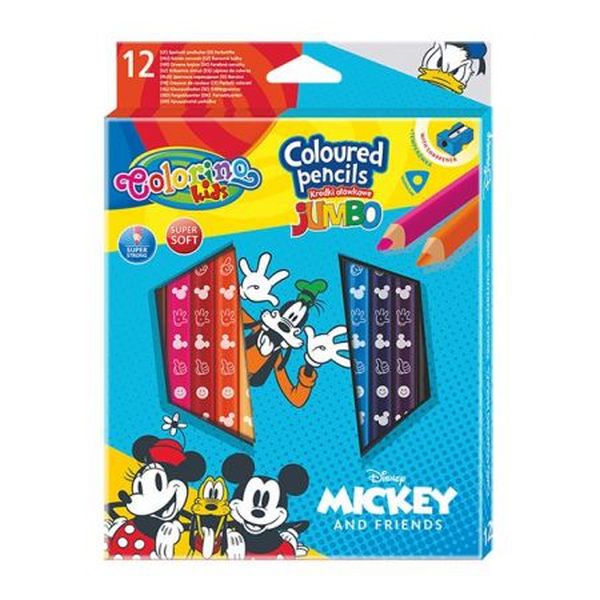 Kredki ołówkowe Jumbo trójkątne 12 szt./13 kolorów Colorino Disney Mickey Mouse