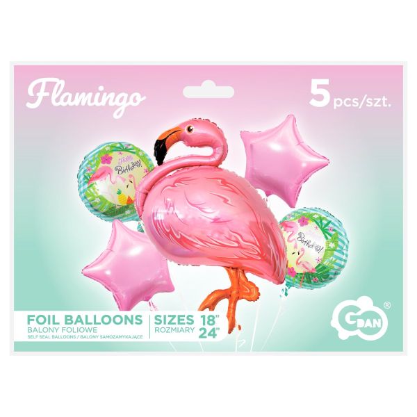 Balony foliowe - zestaw Flaming, 5 sztuk Godan