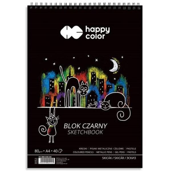 Blok czarny na spirali KOTY A4, 40 ark, 80g, Happy Color