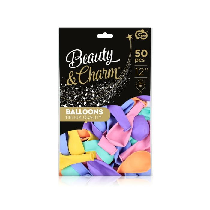 Balony Beauty&Charm, makaronowe mix 12"/ 50 sztuk