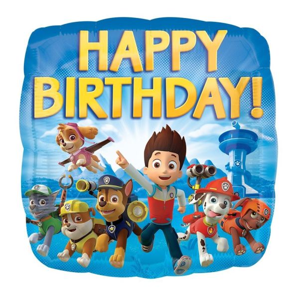 Balon foliowy 18" SQR "Happy Birthday" Paw Patrol