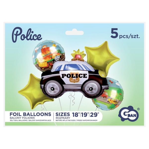 Balony foliowe - zestaw Policja, 5 sztuk Godan