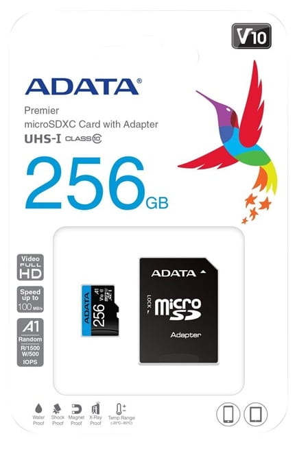 ADATA Micro SDXC 256GB 100MB V10 A1 AUSDX256GUICL10A1-RA1 - Henryx24