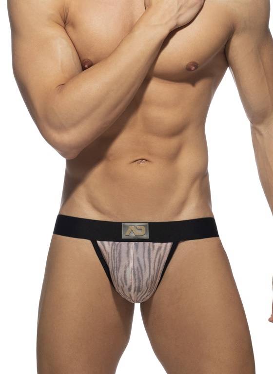 JOCKSTRAP MĘSKI ADDICTED - AD975 TIGER PRINT JOCK BEIGE