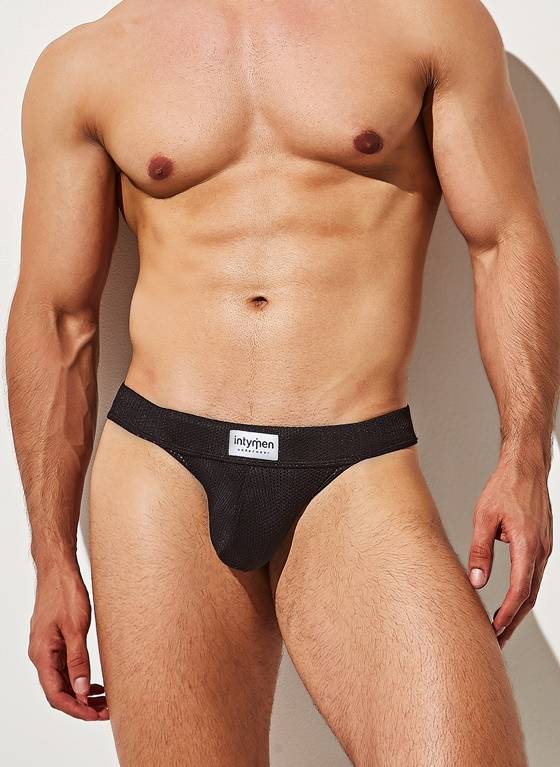 JOCKSTRAP MĘSKI INTYMEN - INE028 MESH JOCK BLACK