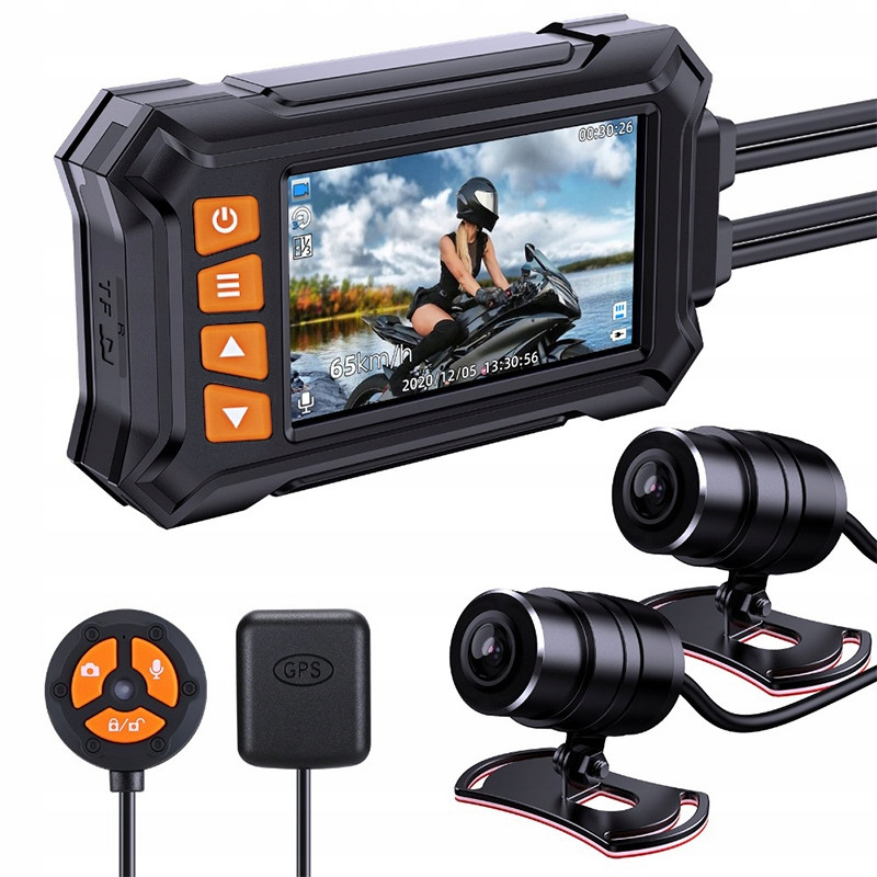 Rejestrator motocyklowy A13 GPS WiFi 1080P 2 Kamery IP67