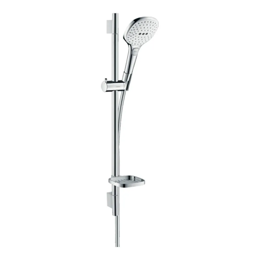 Zestaw prysznicowy Hansgrohe Raindance Select E 120 3jet Unica S Puro ścienny z drążkiem 65 cm i mydelniczką biały/chrom 26620400