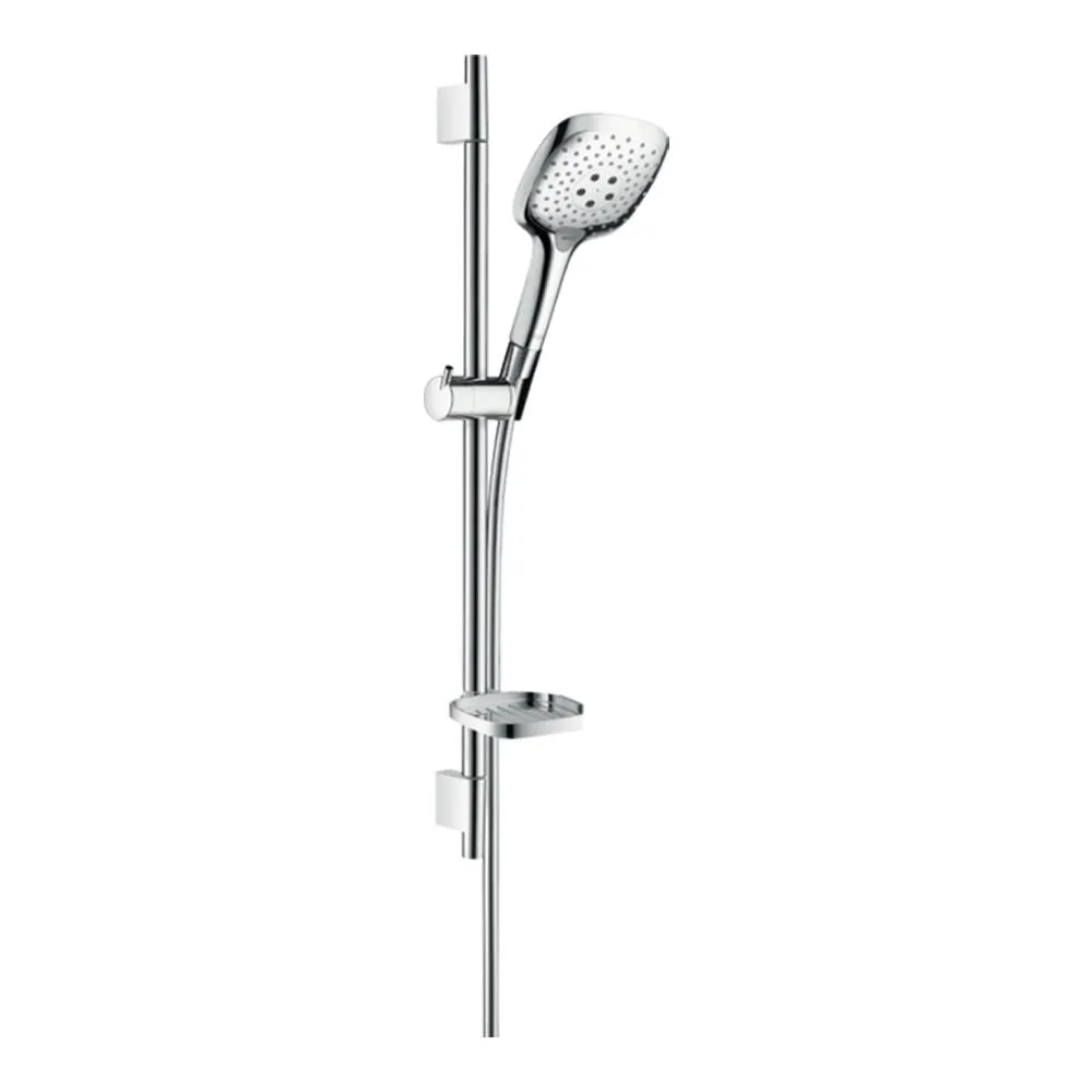 Zestaw prysznicowy Hansgrohe Raindance Select E 150 3jet Unica S Puro ścienny z drążkiem 65 cm i mydelniczką chrom 27856000