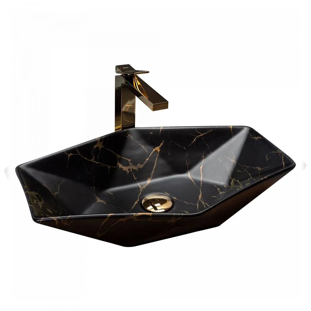 Umywalka nablatowa Rea Vegas 57x37 cm sześciokątna black marble matt REA-U0994