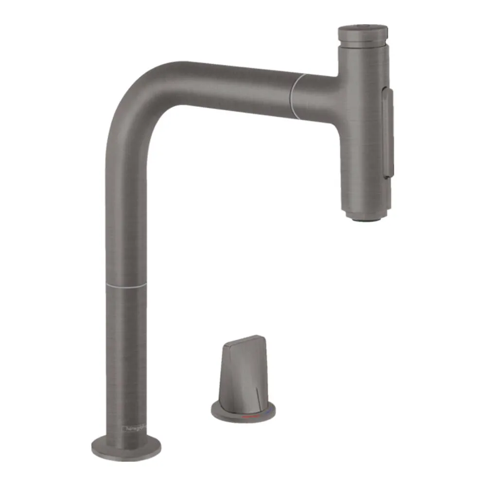 Bateria kuchenna Hansgrohe Metris Select M71 stojąca 200 z wyciąganą wylewką 2jet sBox 2-otw. czarny chrom szczotkowany 73818340