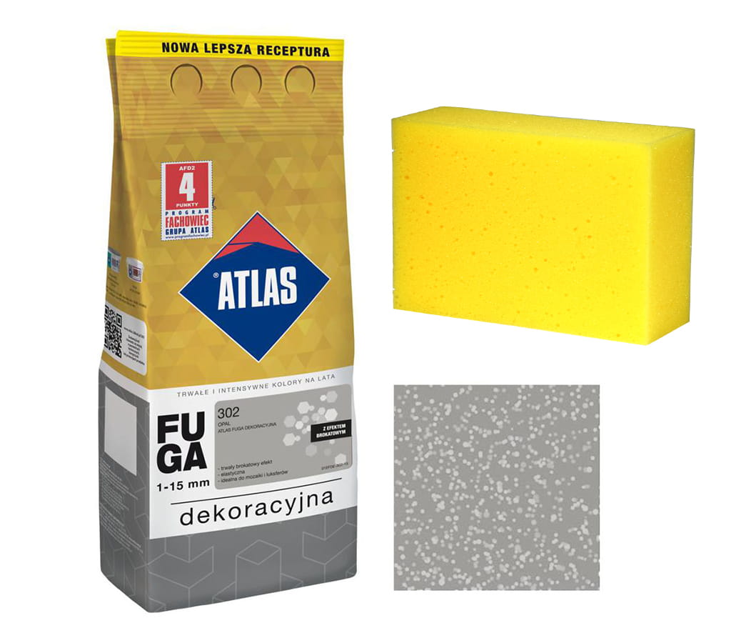 ATLAS FUGA DEKORACYJNA Z BROKATEM OPAL 2KG + KUBALA GĄBKA