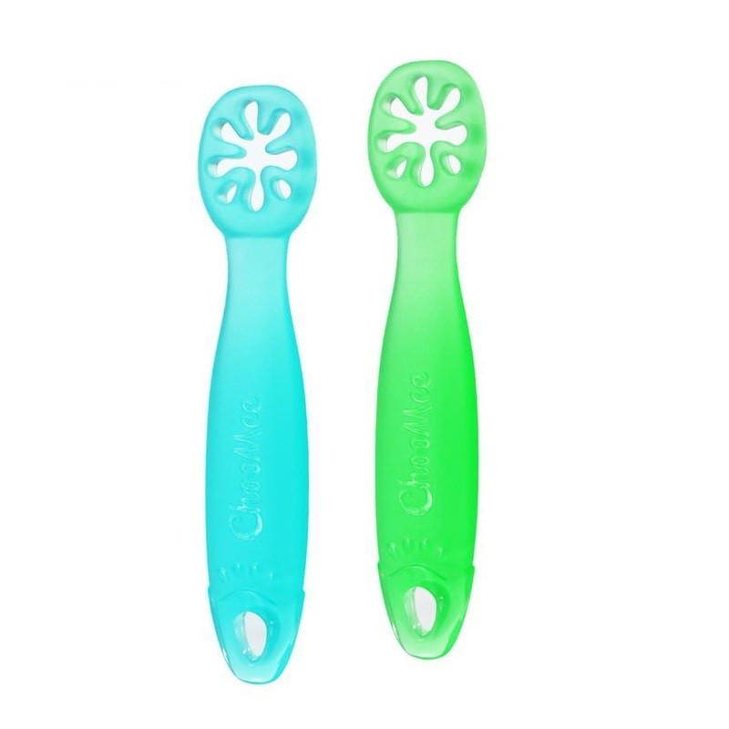 ChooMee, Flexi Dip Green & Blue 2 PACK Intuicyjna łyżeczka silikonowa niekapek do nauki jedzenia