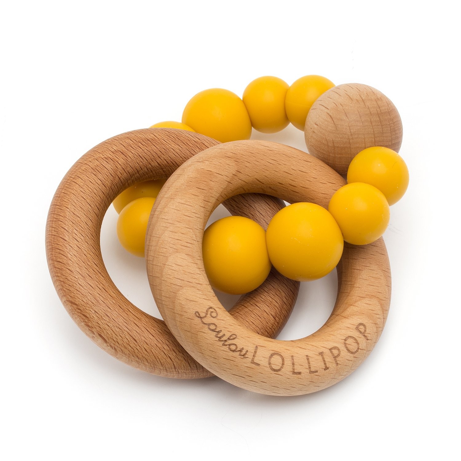 LouLou Lollipop, Gryzak silikonowo-drewniany - Bubble Golden Mustard