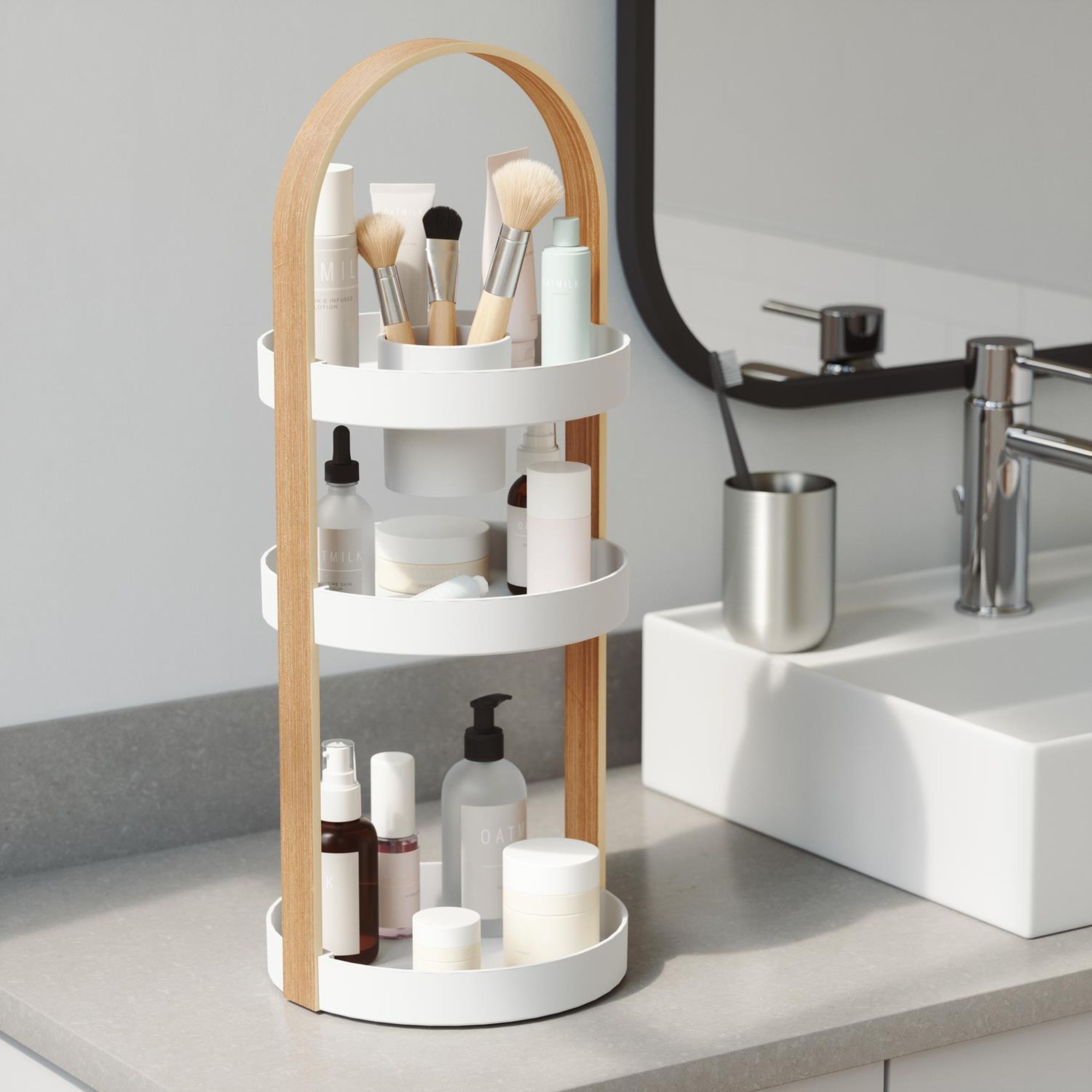 Umbra Bellwood organizer na akcesoria łazienkowe biały/drewno naturalne 1015098-668 - Wysyłka w 24h