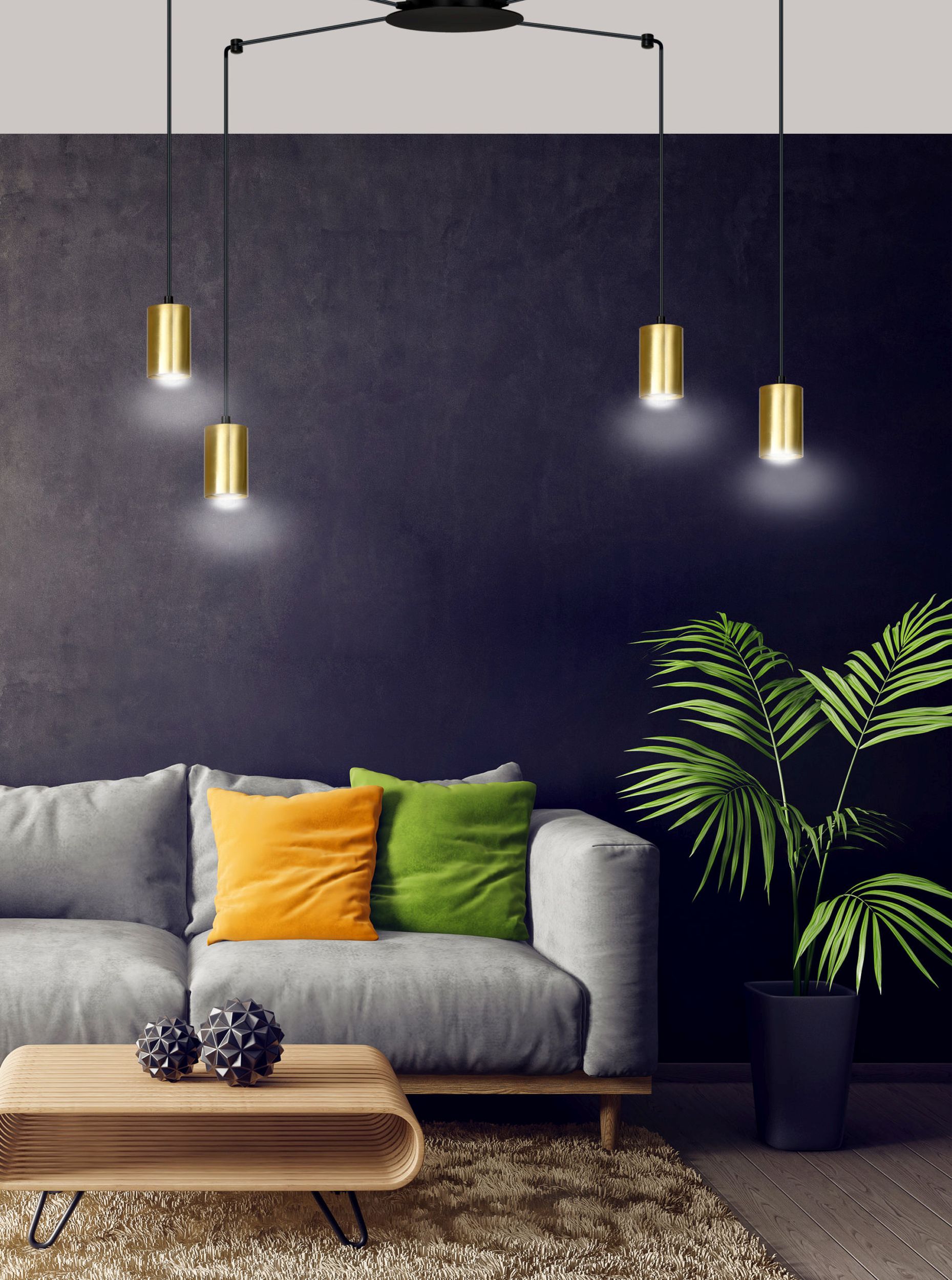 Emibig Traker lampa wisząca 4x8 W czarna-złota 526/4 - Wysyłka w 24h