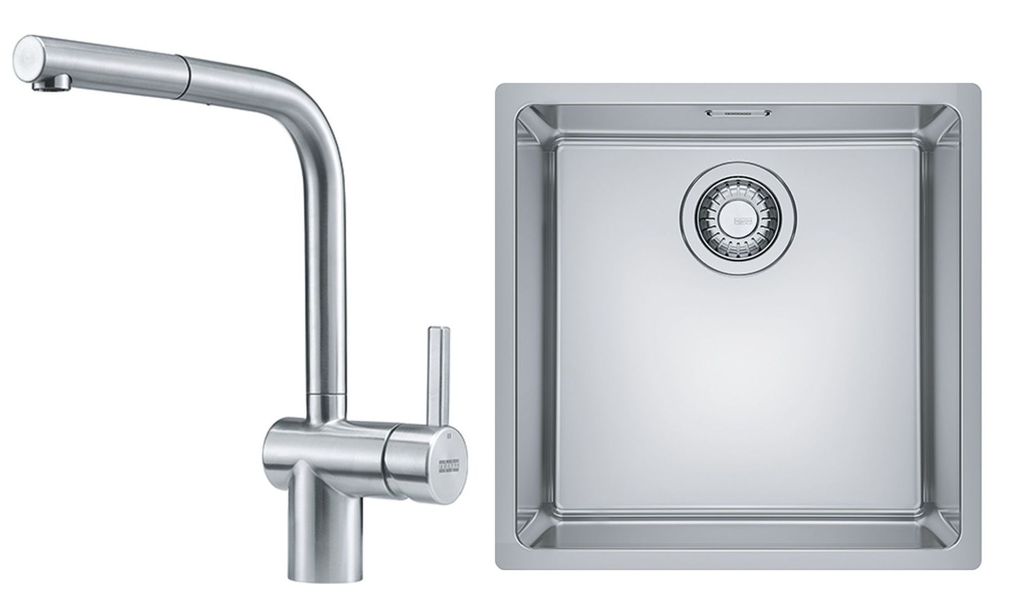 Zestaw Franke Maris MRX zlewozmywak stal szczotkowana z baterią kuchenną Atlas Pull-Out stal (1220543995, 1150521438) - Wysyłka w 24h