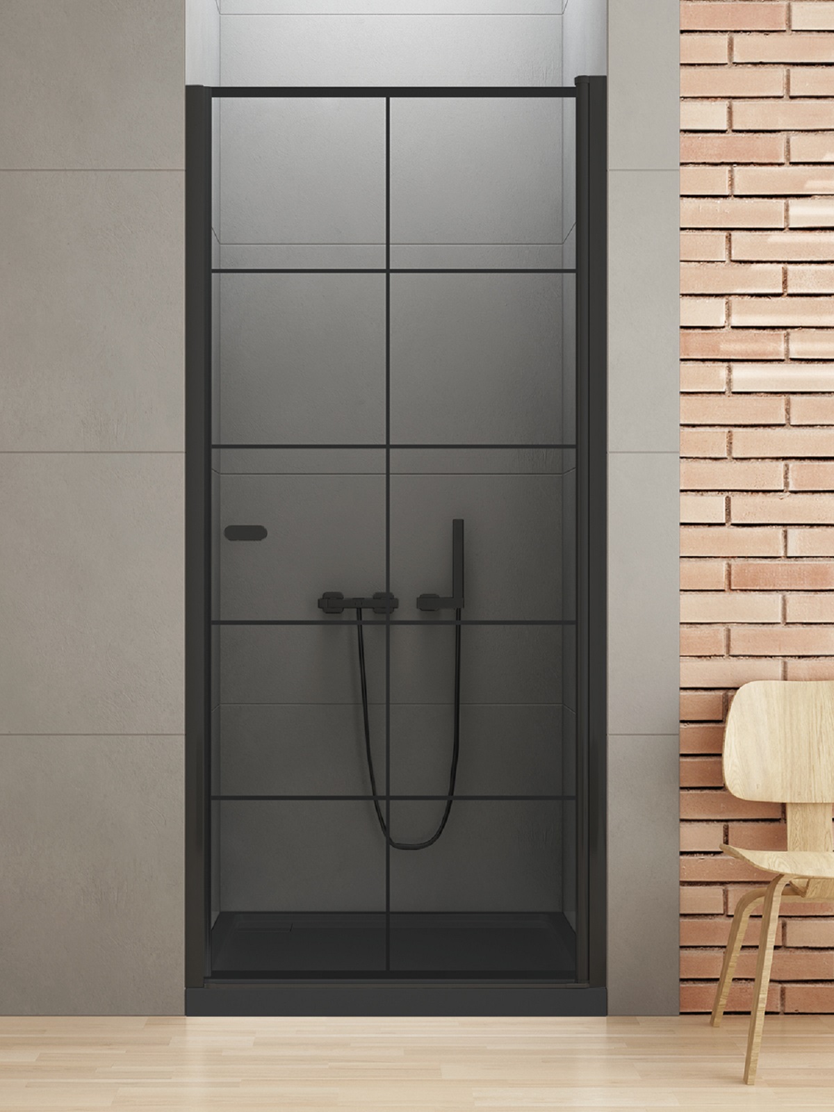 New Trendy New Soleo Black drzwi prysznicowe 70 cm uchylne czarny mat/szkło ze wzorem D-0275A