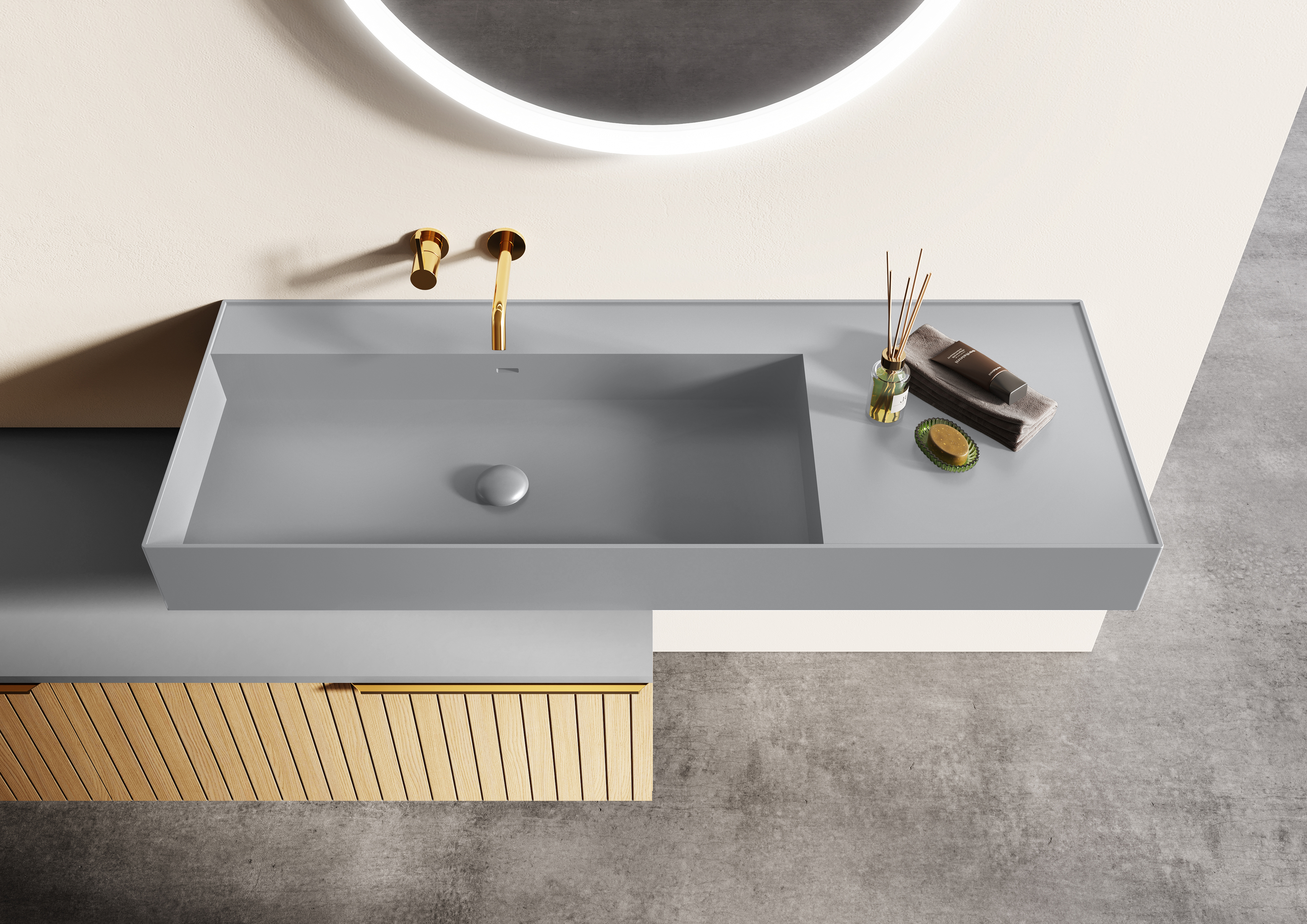 Elita Level umywalka 120,5x45,5 cm prostokątna ścienna lewa stone matt RE041461197040