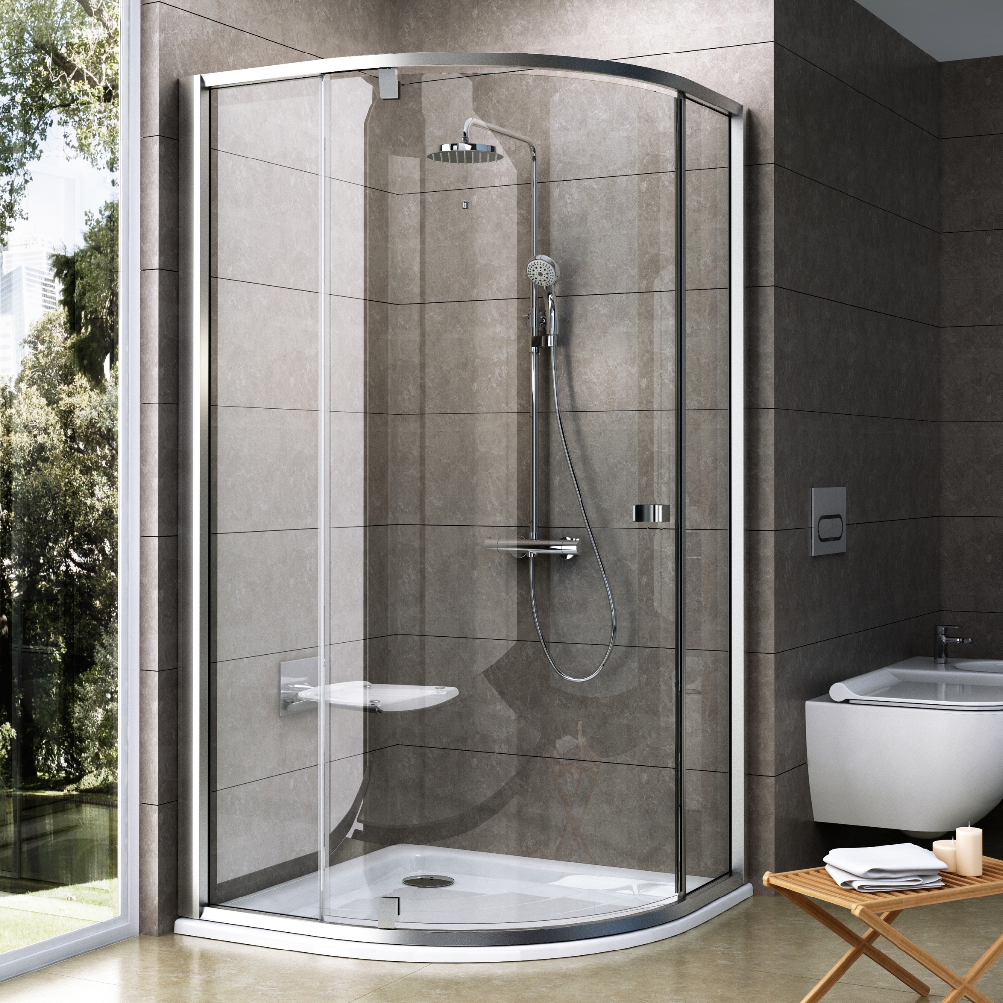 Ravak Pivot kabina prysznicowa 80x80 cm półokrągła satyna/szkło przezroczyste 37644U00Z1