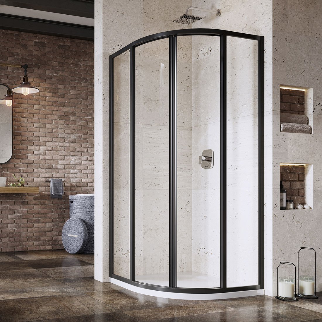Ravak Supernova SKCP4-90 kabina prysznicowa 90x90 cm półokrągła czarny mat/szkło przezroczyste 3117O302Z1