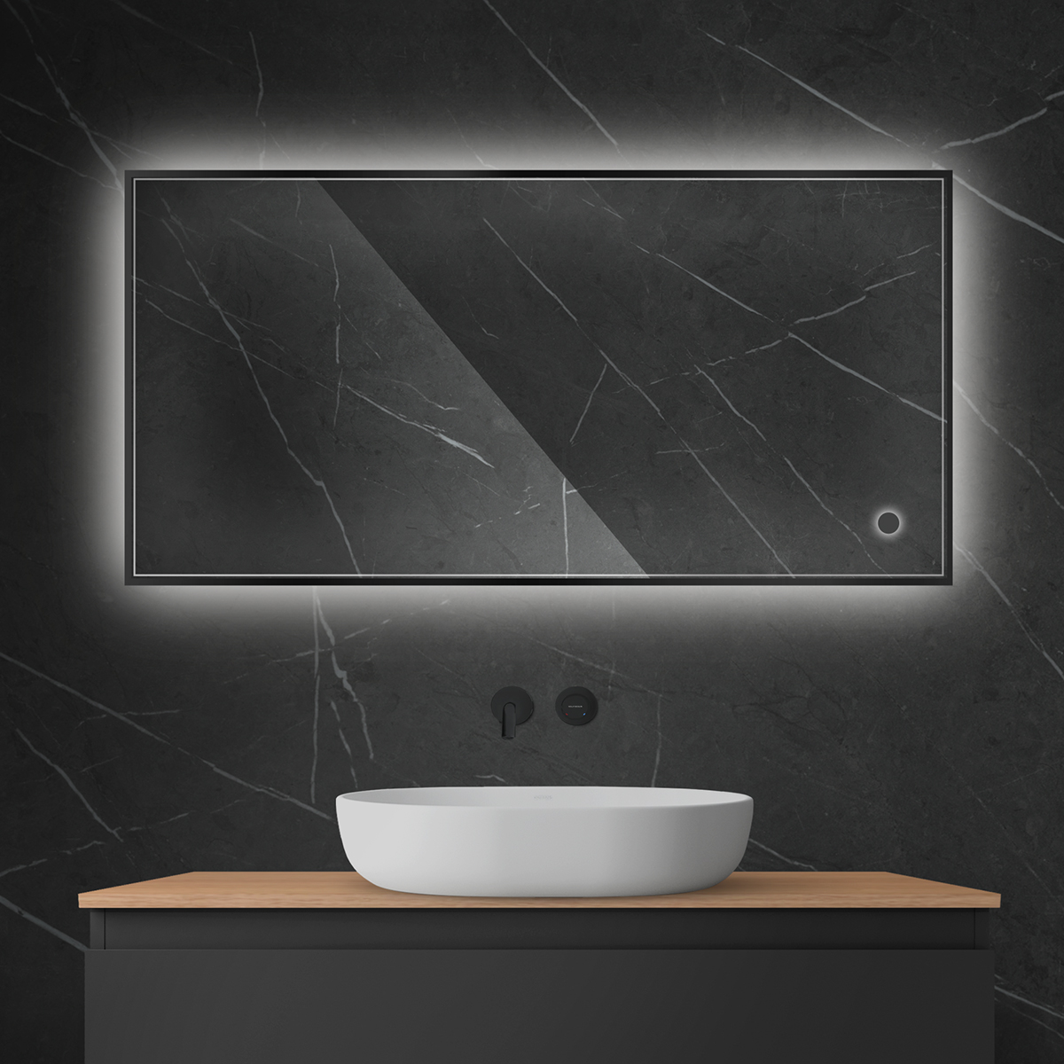 Oltens Nordlis lustro 60x120 cm prostokątne z oświetleniem z matą grzewczą czarny 64112300 - Wysyłka w 24h