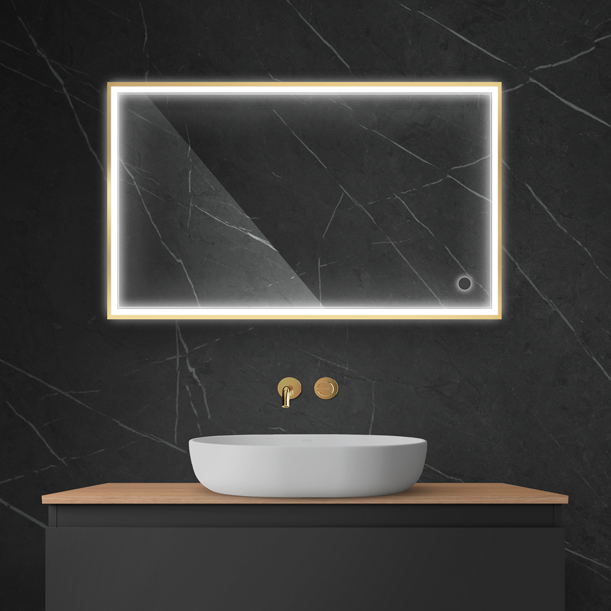 Oltens Nordlis lustro 60x100 cm prostokątne z oświetleniem z matą grzewczą złoty 64106800 - Wysyłka w 24h