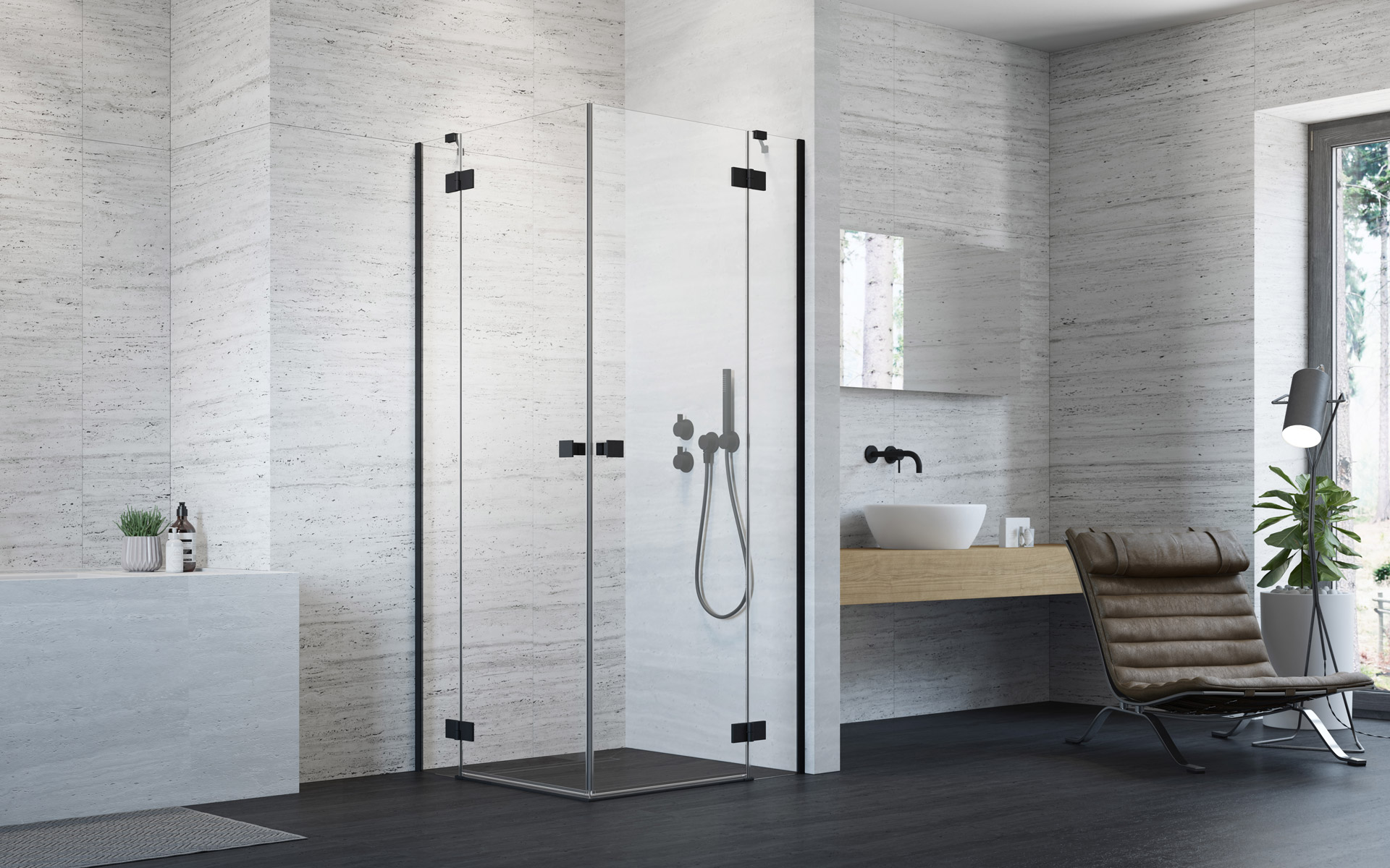 Radaway Essenza New Black KDD drzwi prysznicowe 80 cm lewe czarny mat/szkło przezroczyste 1385061-54-01L