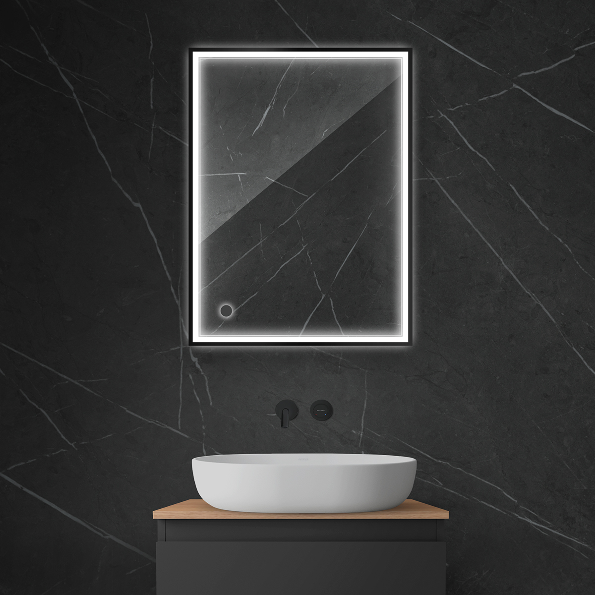 Oltens Nordlis lustro 60x80 cm prostokątne z oświetleniem z matą grzewczą czarny 64105300 - Wysyłka w 24h