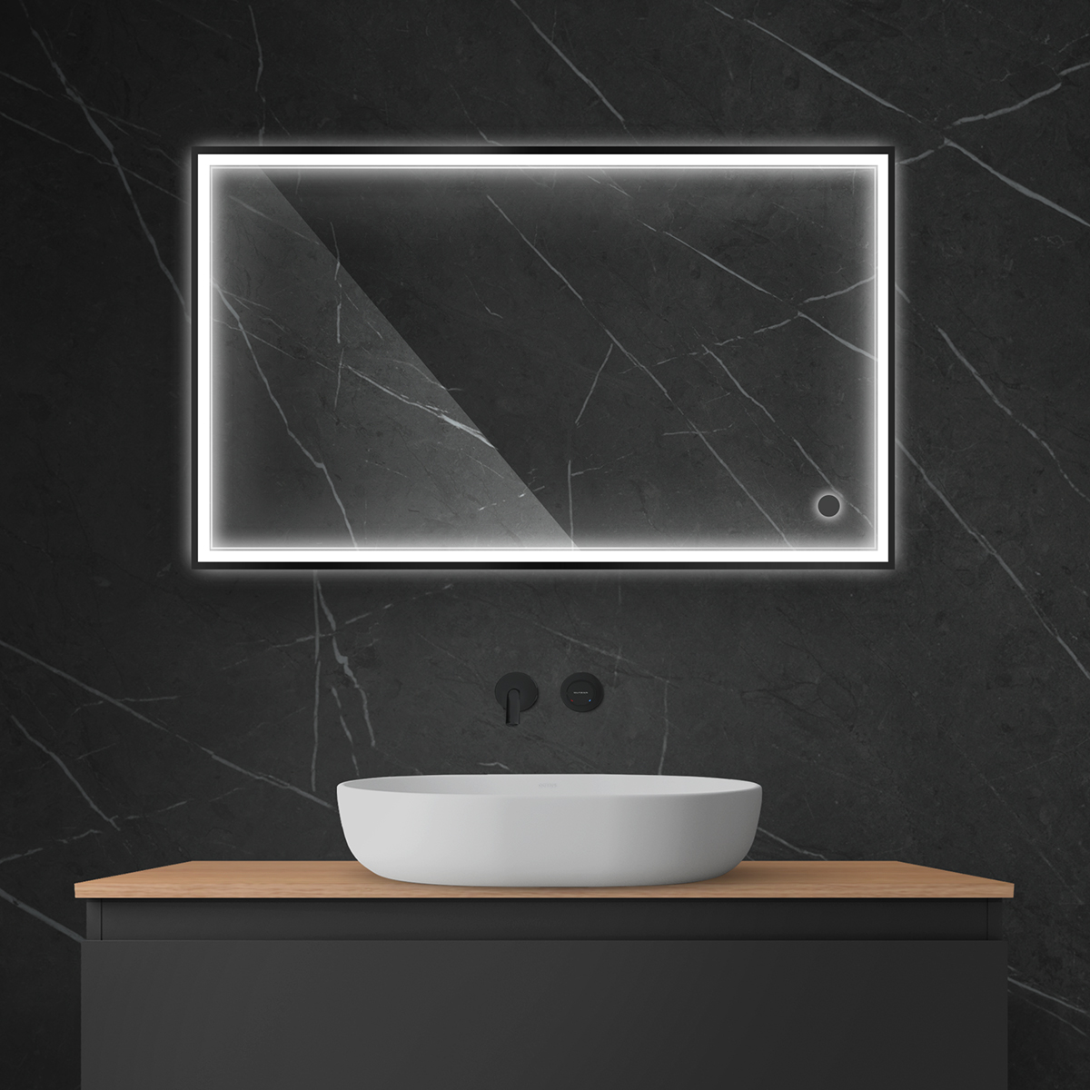 Oltens Nordlis lustro 60x100 cm prostokątne z oświetleniem z matą grzewczą czarny 64106300 - Wysyłka w 24h