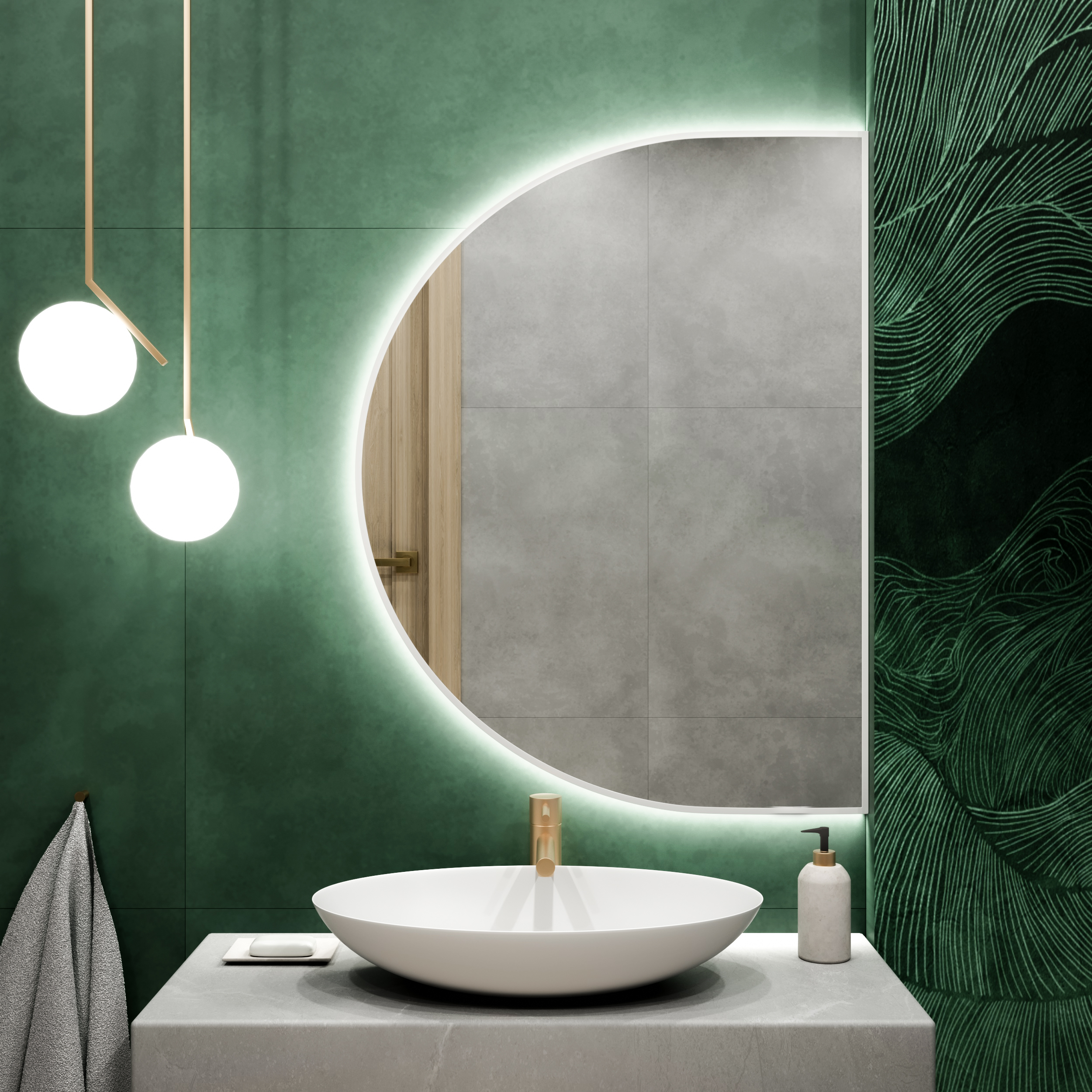 Baltica Design Tiny Border Semi Round Bright lustro 100x60 cm białe barwa światła ciepła
