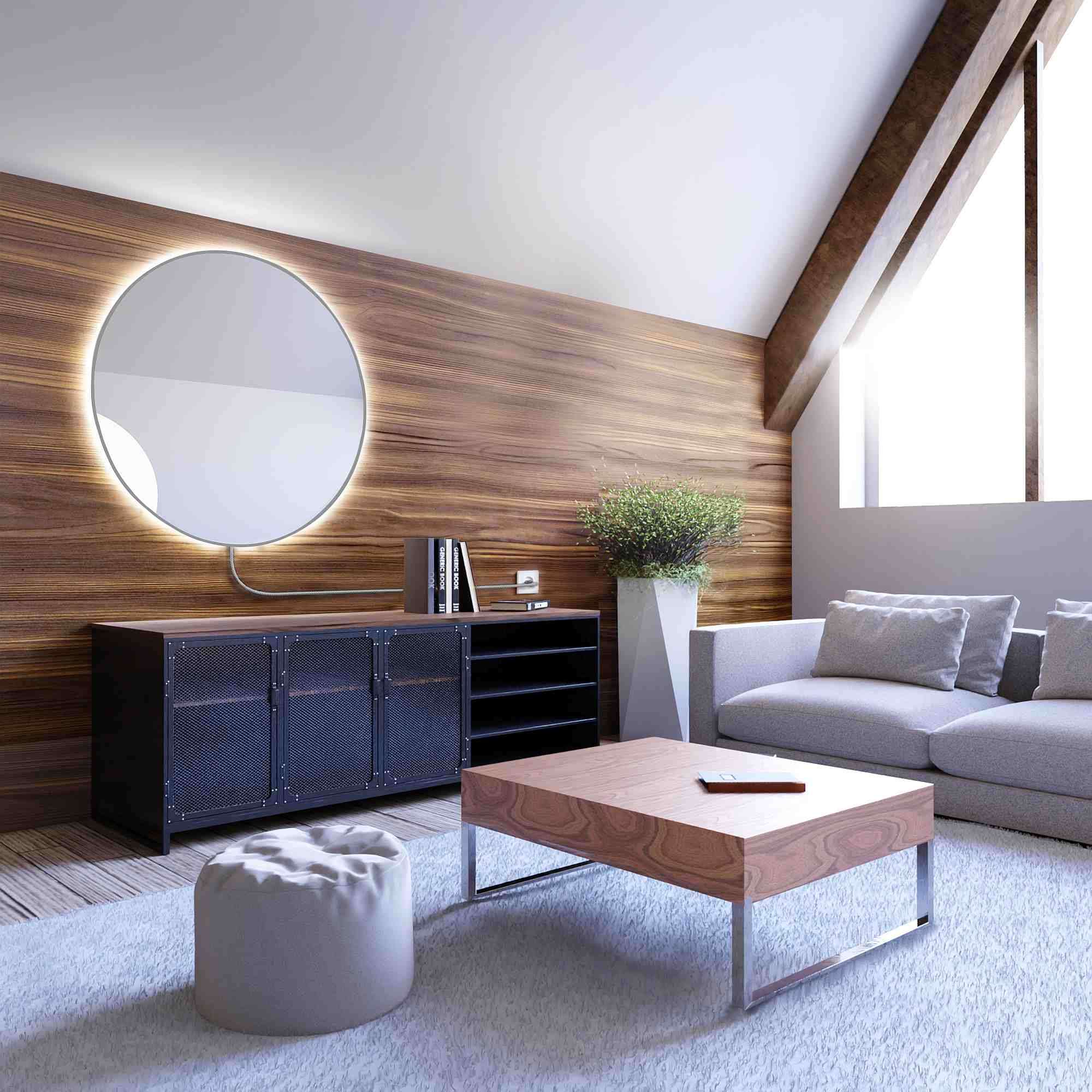 Smartwoods Electra lustro 90 cm okrągłe z oświetleniem LED srebrne barwa światła ciepła